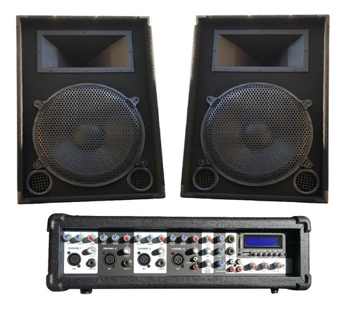 Combo Consola Potenciada 4 Ch Bluetooth + 2 Bafles 15´´ 500w