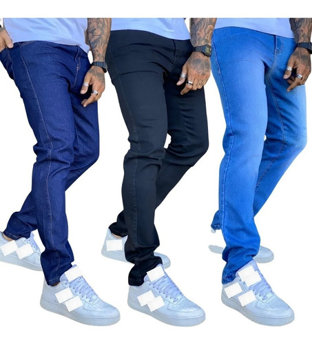 Kit 3 Calças Jeans Tracional Reta Masculina Lycra Elastano