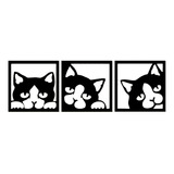 Trio Quadros Decorativos Gatos Mdf 3mm Preto 30 Cm