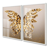 Quadro Decorativo Borboleta Dourada Asas Gold C/ Vidro 70x50