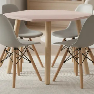 Comedor Moderno Para Niños 7 Acabados Mate Color Rosa Diseño De La Tela De Las Sillas Silla Gris\u002F Mesa Rosa | Meses sin interés