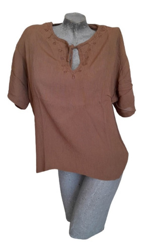 Blusa Camisa Corta Bordada Artesanal 100% Algodón Verano L*