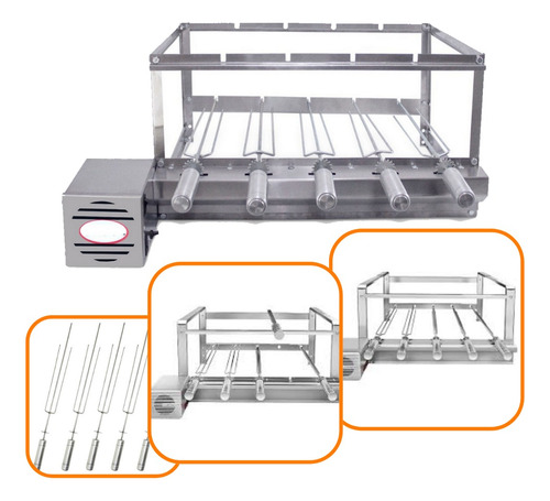 Churrasqueira Grill Giratória Inox  5 Espetos Motor Weg