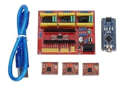 Cnc Shield V4 Con Arduino Nano Cable Y 3 Driver A4988