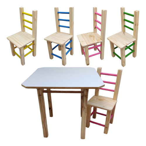 Mesinha Infantil Colorida De Madeira Com 1 Cadeiras Espanha