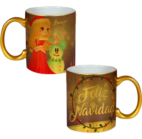 Taza Navideña Princesas Disney Personalizada Dorada M662