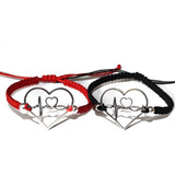 Duo Pulseras Novios Plata Ley 925 Corazón Hilo Rojo Destino