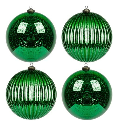 Bolas Navidad Verdes, 4 Unidades, 6 Pulgadas.