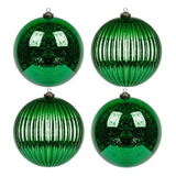 Bolas Navidad Verdes, 4 Unidades, 6 Pulgadas.