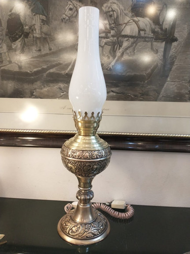 Antigua Lámpara Velador De Bronce Con Tulipa 53 Cm