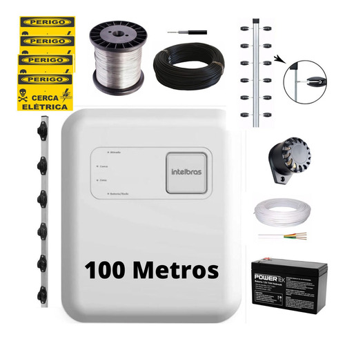 Kit Cerca Elétrica Industrial 100m Big Hastes 1 Metro 0,90mm