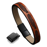 Manilla Pulsera Para Hombre Cuero Plumas Broche Magnético