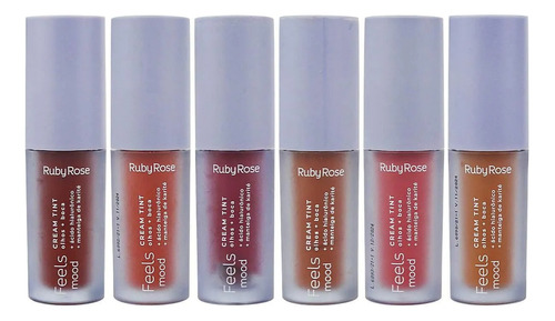 Kit 6 Batom Cream Tint Feels Mood Cream Ruby Rose 30ml
