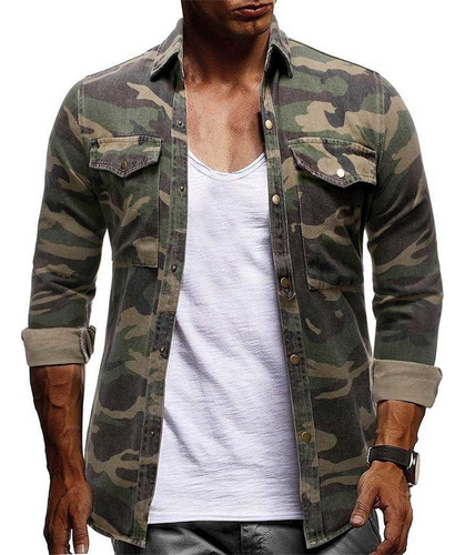 Camisa De Hombre Camuflaje Manga Larga