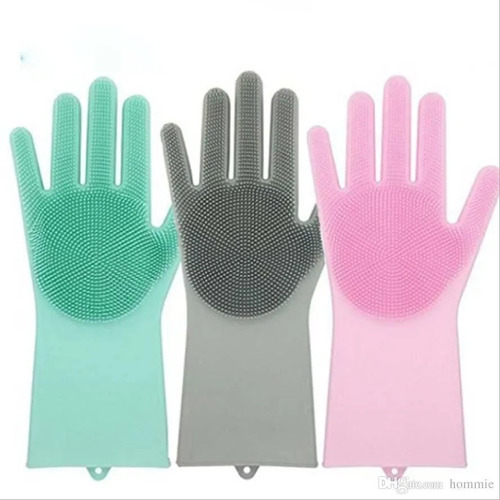 Par De Guantes Silicona Esponja Limpieza Cocina Mascotas 