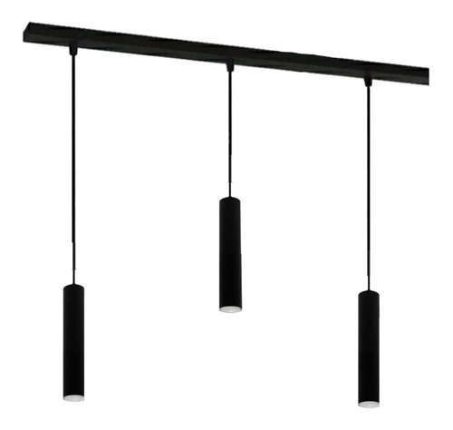 Base Con 3 Colgante Tubo Blanco Negro 20 Cm Dicroica Led 7w