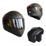 Casco Kov Estelar Negro Mate Abatible Para Moto Con Luz Stop