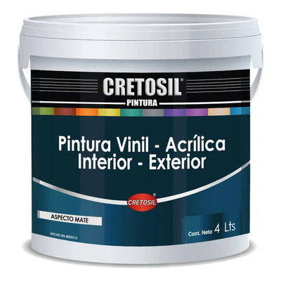 Cretosil Pintura Vinílica - Acrílica Para Interior Y Exterior. 100% Lavable. Gris - 4 Lts. Aspecto Mate. Apto Para Paredes, Cemento, Yeso, Concreto, Ladrillo, Techos, Madera, Aplanados Y Más | Meses sin interés