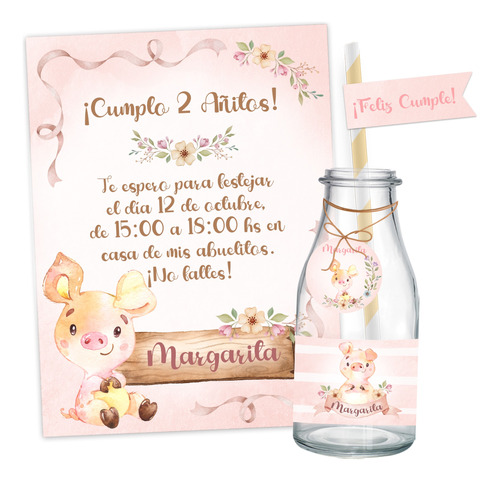 Kit Imprimible Cerdita Mini Pig Chanchita Decoración + Candy