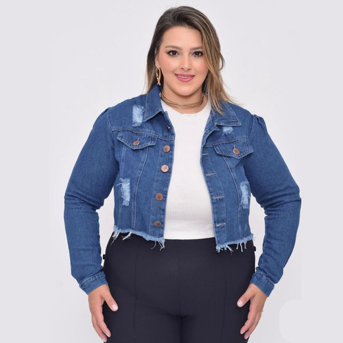 Jaqueta Estilosa Jeans Sem Lycra Curta Curve Size Plus