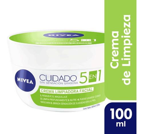 Crema Facial 5 En 1 Nivea Cuidado Limpiadora X 100 Ml