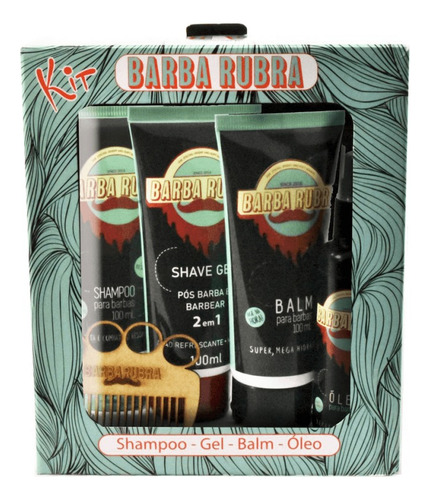 Kit De Barba Completo - Shampoo Balm Óleo Gel - Barba Rubra