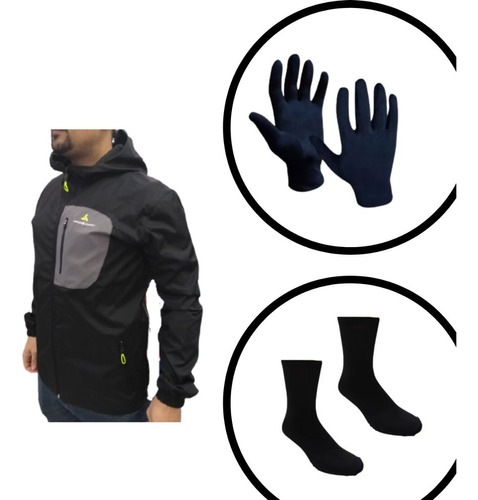 Campera Lluvia De Hombre +guantes Y Medias Termicas