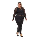 Camisa Em Tule Com Elastano E Botões Plus Size Tam 46 Ao 60