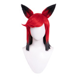 Peluca De Anime Roja Y Negra Para Mujer, 38 Cm, Corta Para C