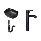 Kit Lavabo Negro Ovalin +llave Baño +desagüe+contracanasta 