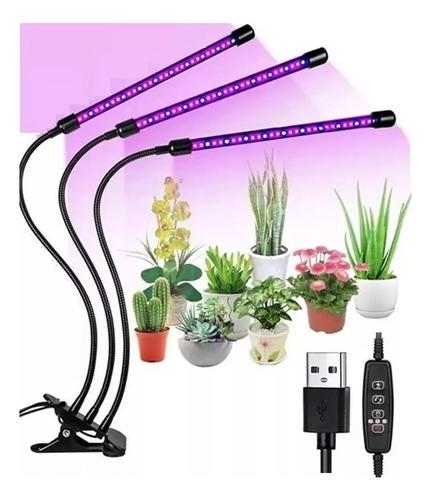 Lampara Indoor Cultivo Usb Control De Plantas 3 Luces