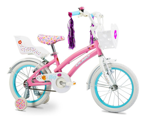 Bicicleta Infantil Infantil Olmo Infantiles Tiny Friends  2020 R16 Frenos V-brakes Color Rosa Con Ruedas De Entrenamiento  