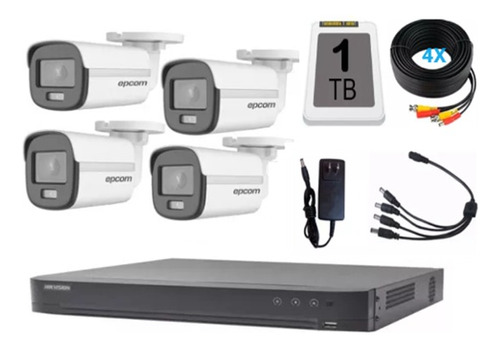 Kit 4 Camaras Epcom 5mpx Con Audio Colorvu 1tb Exterior 