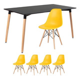 Conjunto Jantar Eames Mesa 140 X80  Cm 4 Lugares Cadeiras Cor Mesa Preto Com Cadeiras Amarelo