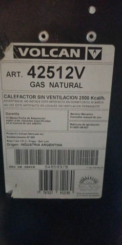Calefactor Volcán, Sin Salida 2500kcal 