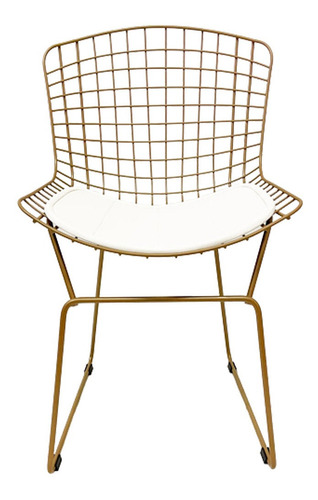 Cadeira Aço Maciço Bertoia Cor Dourado Fosco Assento Branco