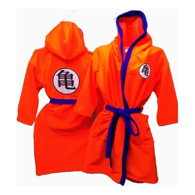 Bata De Baño Goku T Ch Juvenil 1 Bordado Capucha Manga 3/4 Naranja Liso Ch Juvenil