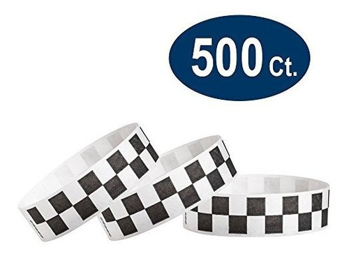 Wristco Black Checkered / Checks 3/4  Tyvek Wristbands - Paq