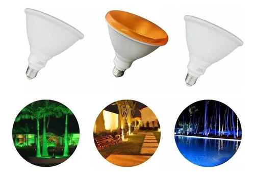 Lâmpada Led Par38 Forte Potente Cor Verde Ambar Ou Azul 