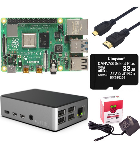 Raspberry Pi 4 B 4gb Case Flirc Disipador Aluminio Fuente Pi4 Kit