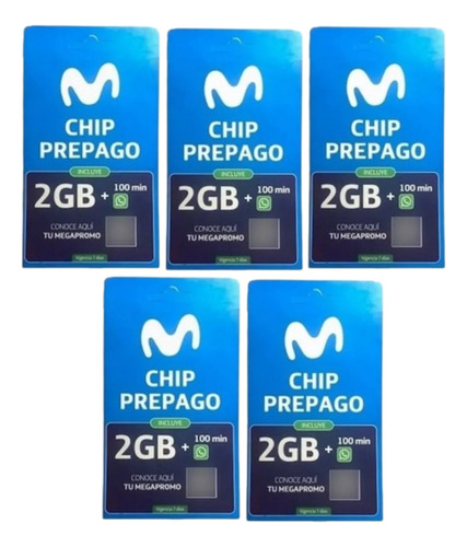 Chips Movistar Prepago Incluye 100 Min + 2 Gb Pack 5 Chips