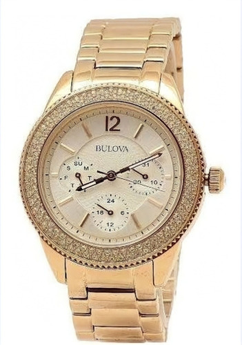 Relógio Bulova 97n101 Orig Chron Anal Gold Rosé Swarovski