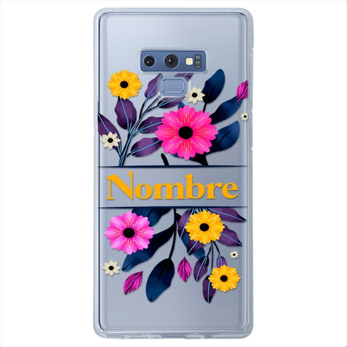 Funda Galaxy Flores Personalizada Con Nombre