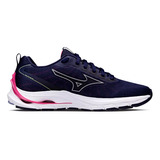 Tênis Feminino Mizuno Wave Dynasty 5 Cor Azul-escuro/rosa - Adulto 38 Br