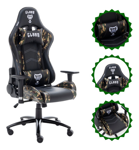 Cadeira Gamer Camuflada Exercito Clanm Envio Rápido Original