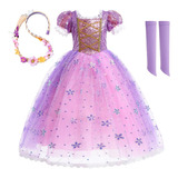 Qianyuu Vestido De Princesa Rapunzel Para Niña #4pcs,