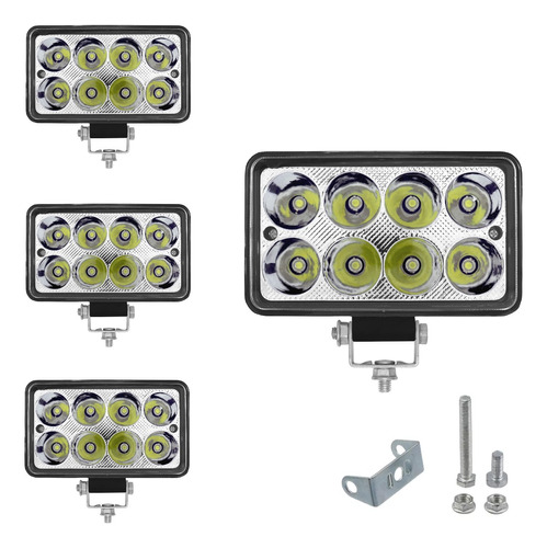  Kit4x Farol De Milha 24w 8 Leds 12v 24v Carro Jeep Caminhão