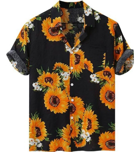 Camisa Hawaiana Casual De Playa Y Girasol Para Hombre