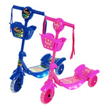 Patinete Infantil Luz De Led 3 Rodas Com Cesta Rosa Ou Azul