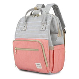 Mochila Bolso Maternal Himawari Legitima Color Gris Y Rosa Diseño De La Tela Poliéster Impermeable